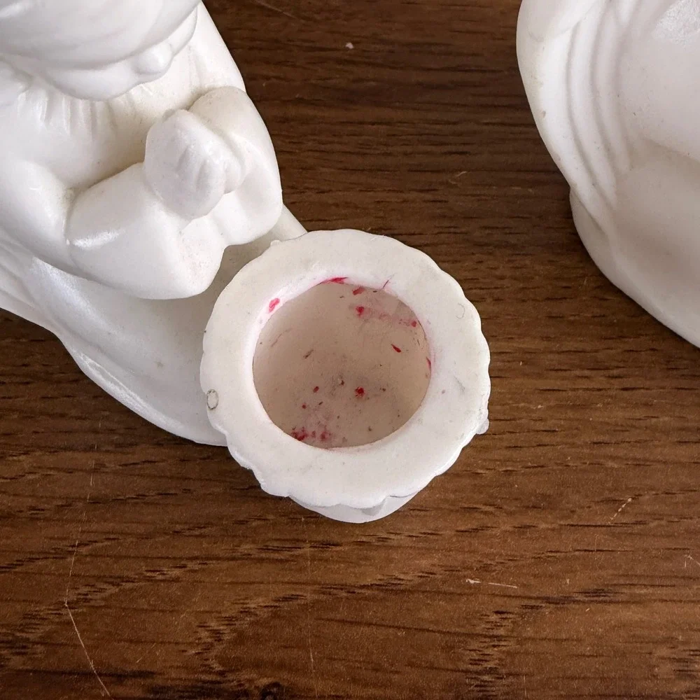 Vintage White Ceramic Praying Angel Taper Candle Holders Pair Religious Decor